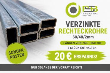 Preview: Verzinktes Rechteckrohr 60x40x2mm S235JRH EN10219 SONDERPOSTEN 760-850mm 8 STK